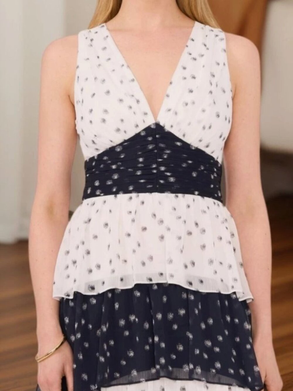 1.State Tiered Midi Dress Ivory Dark Indigo Size 6 NWT Orig $129 Nordstrom - Picture 3 of 8